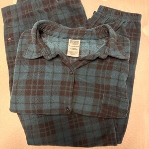 PINK Victoria's Secret Teal & Black Plaid Flannel Pajama Set